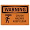 Signmission OSHA WARNING Sign, Crush Hazard Keep Clear, 18in X 12in Rigid Plastic, 12" W, 18" L, Landscape OS-WS-P-1218-L-12032 - alternate 1